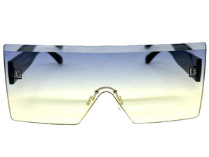 Oversized Exaggerated Modern Rerto Shield Style SUNGLASSES Large Teal Frame 8006