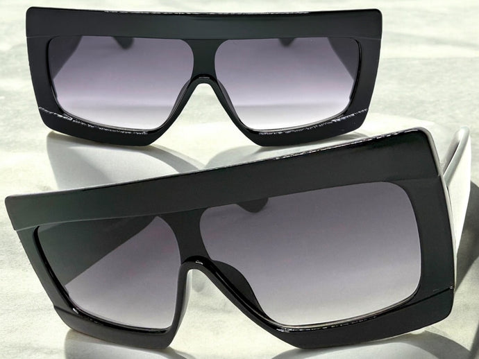 Oversized Classy Elegant Modern Rerto Shield Style SUNGLASSES Large Black Frame 9257