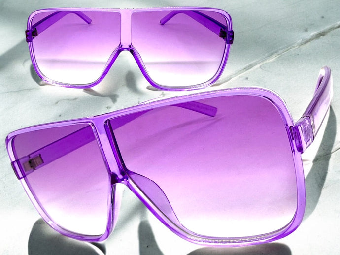 Oversized Exaggerated Modern Rerto Shield Style SUNGLASSES Large Purple Frame E1601