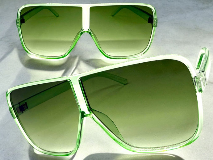 Oversized Exaggerated Modern Rerto Shield Style SUNGLASSES Large Green Frame E1601