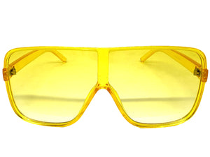 Oversized Exaggerated Modern Rerto Shield Style SUNGLASSES Large Yellow Frame E1601