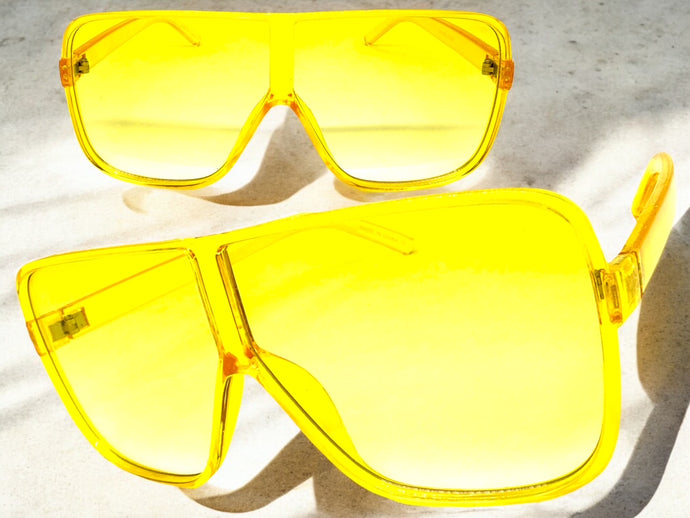 Oversized Exaggerated Modern Rerto Shield Style SUNGLASSES Large Yellow Frame E1601