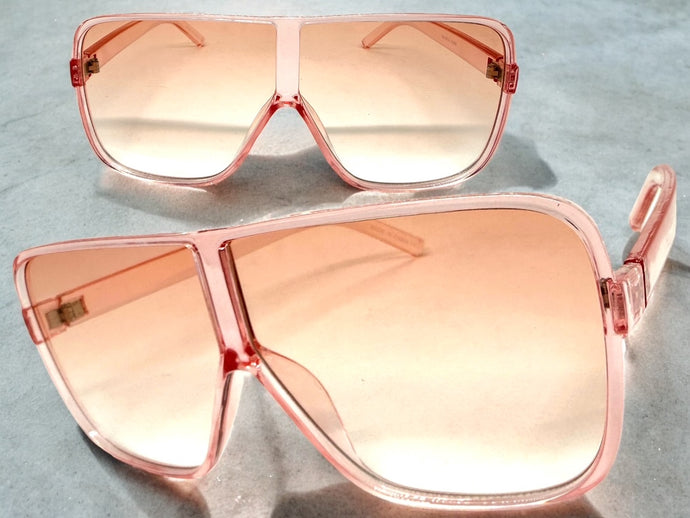 Oversized Exaggerated Modern Rerto Shield Style SUNGLASSES Large Pink Frame E1601
