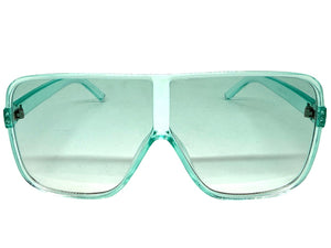 Oversized Exaggerated Modern Rerto Shield Style SUNGLASSES Large Turquoise Frame E1601