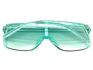 Oversized Exaggerated Modern Rerto Shield Style SUNGLASSES Large Turquoise Frame E1601