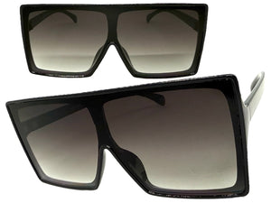 Oversized Classy Elegant Modern Rerto Shield Style SUNGLASSES Large Black Frame 7803
