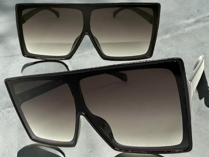 Oversized Classy Elegant Modern Rerto Shield Style SUNGLASSES Large Black Frame 7803