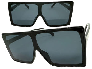 Oversized Classy Elegant Modern Rerto Shield Style SUNGLASSES Large Black Frame 7803