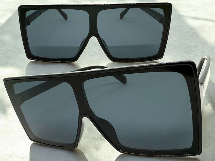 Oversized Classy Elegant Modern Rerto Shield Style SUNGLASSES Large Black Frame 7803