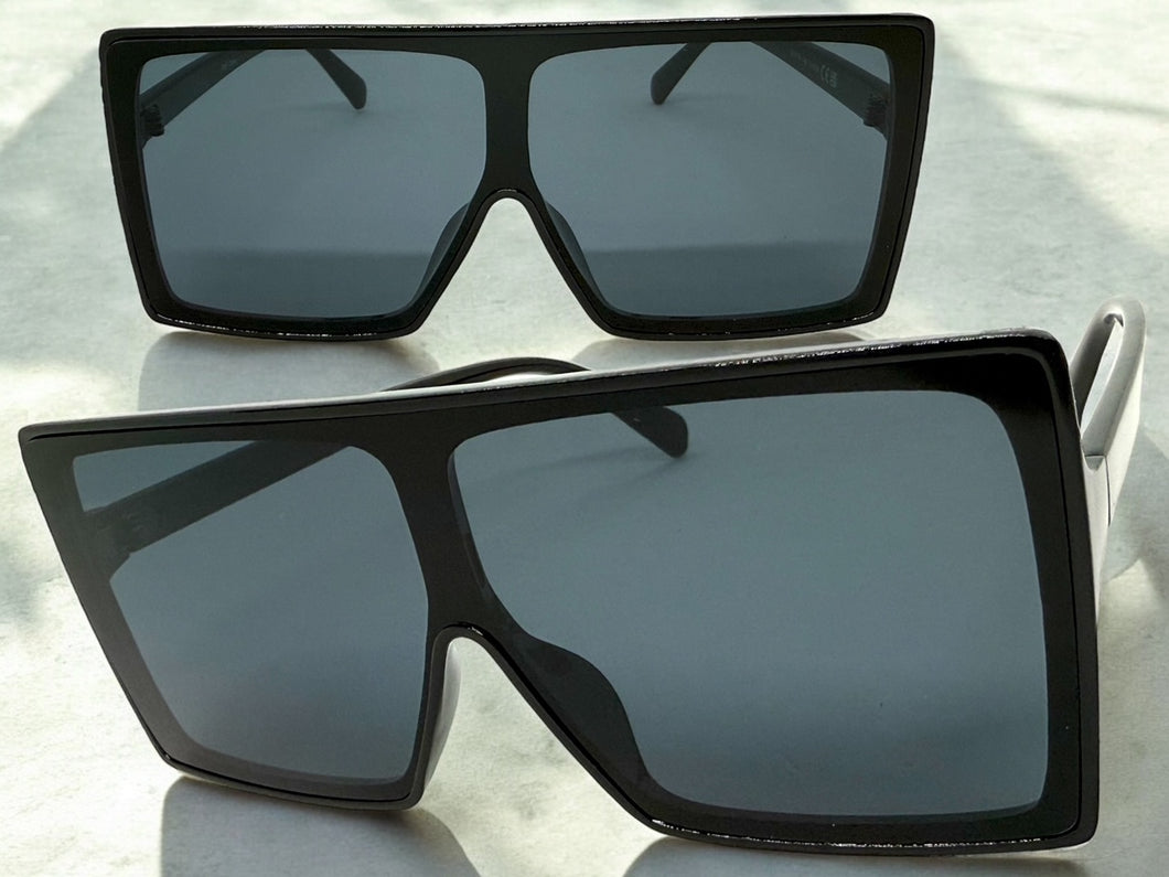 Oversized Classy Elegant Modern Rerto Shield Style SUNGLASSES Large Black Frame 7803