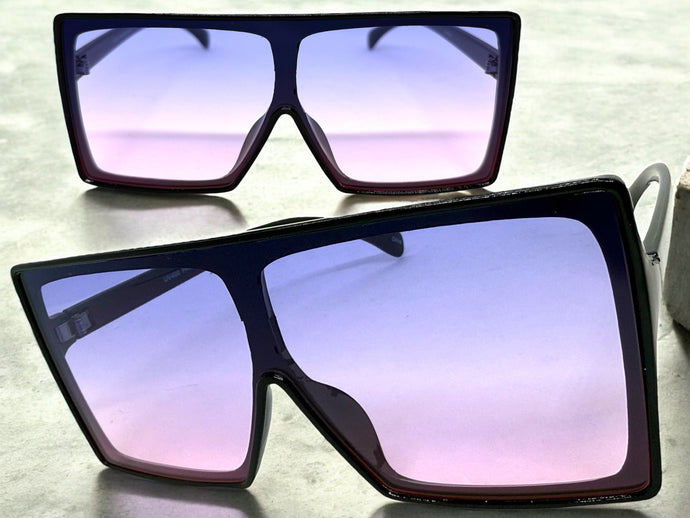 Oversized Classy Elegant Modern Rerto Shield Style SUNGLASSES Large Black Frame 7803