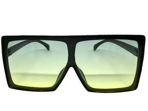Oversized Classy Elegant Modern Rerto Shield Style SUNGLASSES Large Black Frame 7803