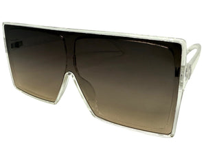 Oversized Classy Elegant Modern Rerto Shield Style SUNGLASSES Large Clear Frame 7803