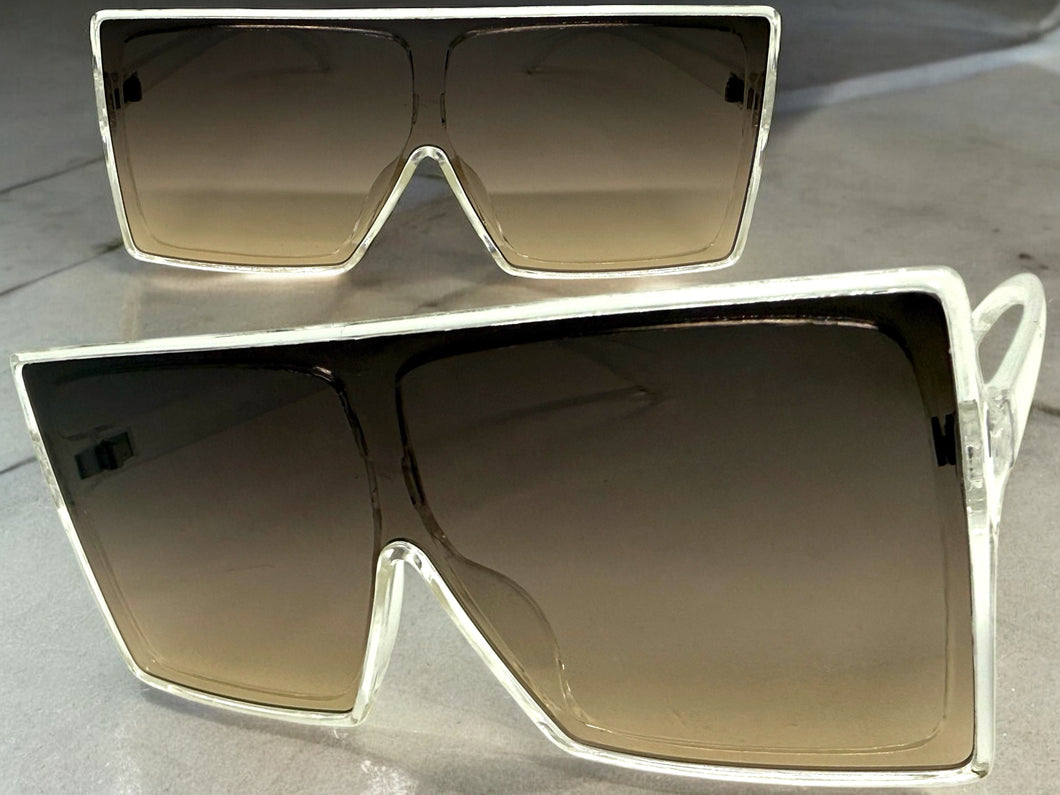 Oversized Classy Elegant Modern Rerto Shield Style SUNGLASSES Large Clear Frame 7803