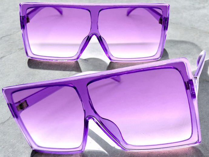 Oversized Classy Elegant Modern Rerto Shield Style SUNGLASSES Large Purple Frame 7805