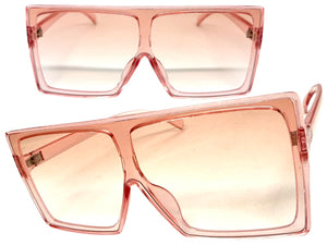 Oversized Classy Elegant Modern Rerto Shield Style SUNGLASSES Large Pink Frame 7805