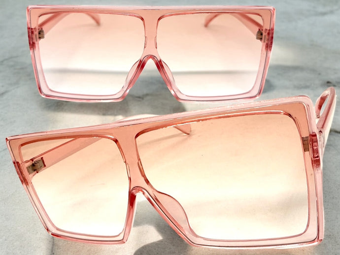 Oversized Classy Elegant Modern Rerto Shield Style SUNGLASSES Large Pink Frame 7805