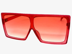 Oversized Classy Elegant Modern Rerto Shield Style SUNGLASSES Large Red Frame 7805