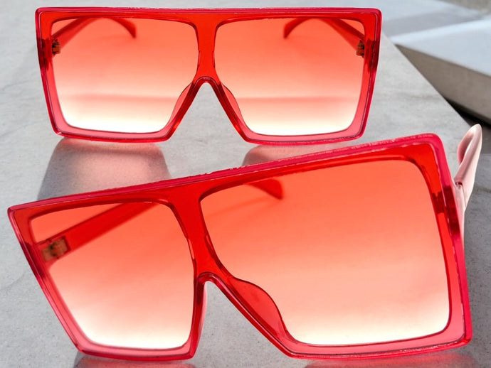 Oversized Classy Elegant Modern Rerto Shield Style SUNGLASSES Large Red Frame 7805