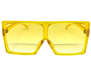 Oversized Classy Elegant Modern Rerto Shield Style SUNGLASSES Large Yellow Frame 7805