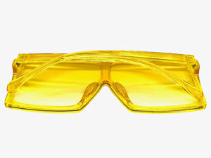 Oversized Classy Elegant Modern Rerto Shield Style SUNGLASSES Large Yellow Frame 7805