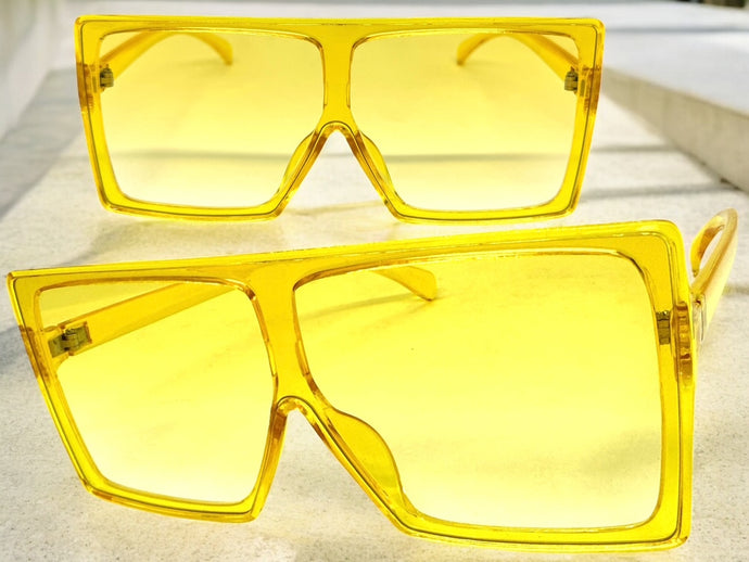 Oversized Classy Elegant Modern Rerto Shield Style SUNGLASSES Large Yellow Frame 7805