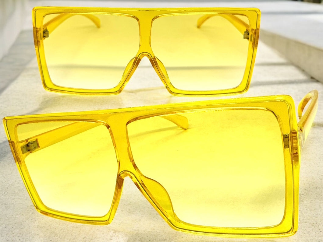 Oversized Classy Elegant Modern Rerto Shield Style SUNGLASSES Large Yellow Frame 7805