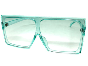 Oversized Classy Elegant Modern Rerto Shield Style SUNGLASSES Large Aqua Frame 7805