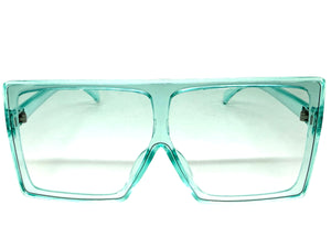 Oversized Classy Elegant Modern Rerto Shield Style SUNGLASSES Large Aqua Frame 7805