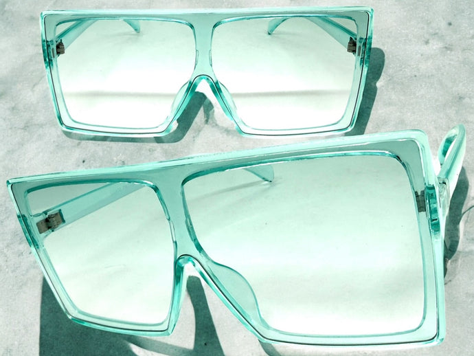 Oversized Classy Elegant Modern Rerto Shield Style SUNGLASSES Large Aqua Frame 7805