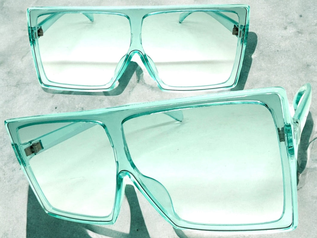 Oversized Classy Elegant Modern Rerto Shield Style SUNGLASSES Large Aqua Frame 7805