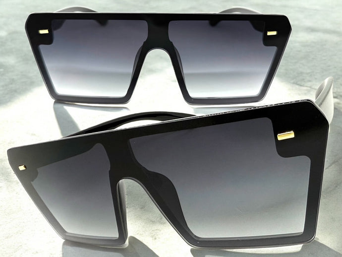 Oversized Classy Elegant Modern Rerto Shield Style SUNGLASSES Large Black Frame 7964