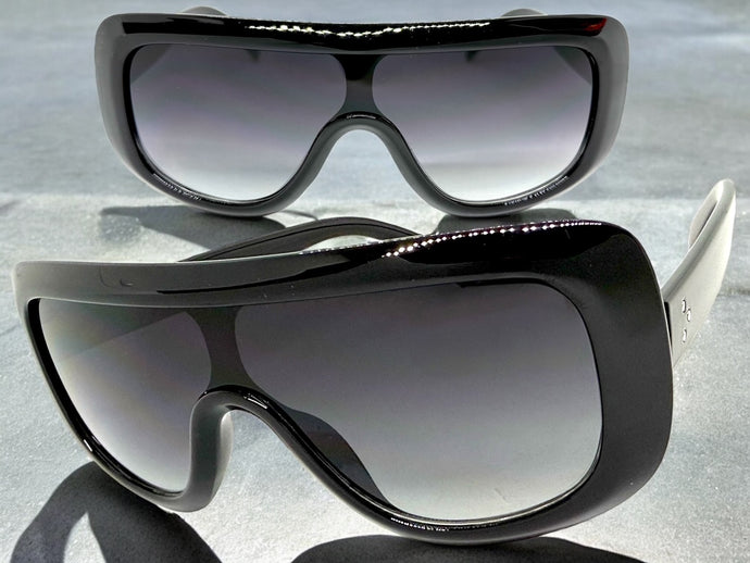 Oversized Classy Elegant Modern Rerto Shield Style SUNGLASSES Large Black Frame 7208