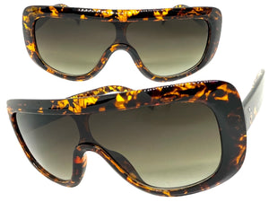 Oversized Classy Elegant Modern Rerto Shield Style SUNGLASSES Large Tortoise Frame 7208