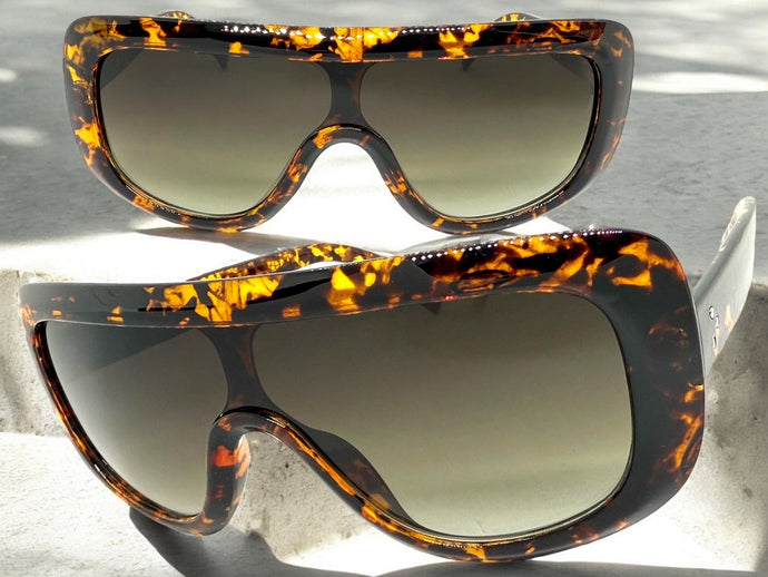 Oversized Classy Elegant Modern Rerto Shield Style SUNGLASSES Large Tortoise Frame 7208