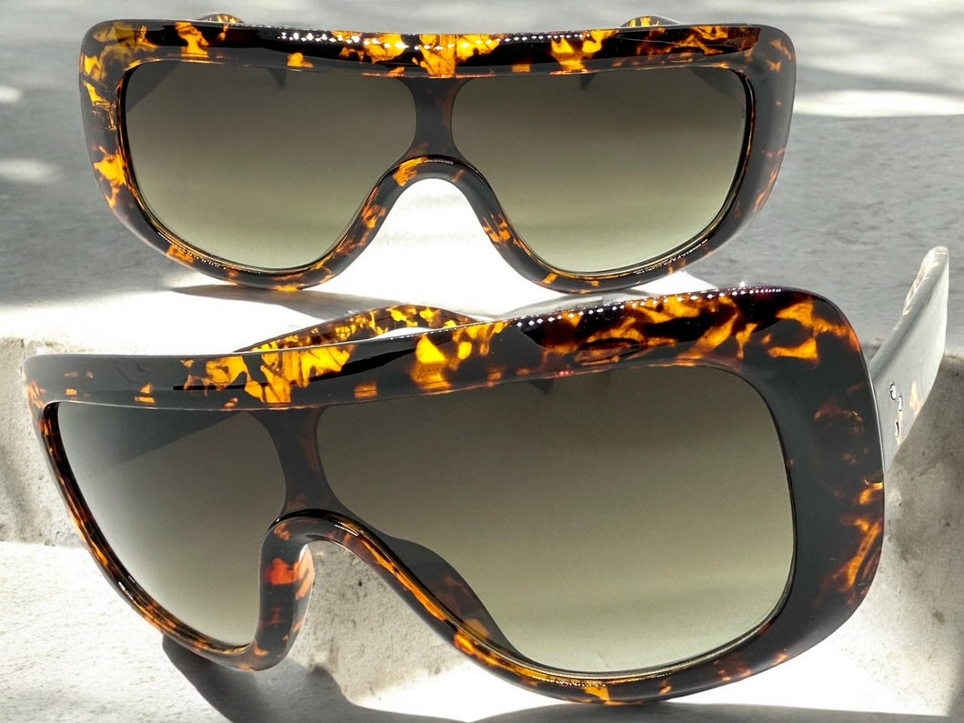 Oversized Classy Elegant Modern Rerto Shield Style SUNGLASSES Large Tortoise Frame 7208