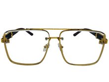 Classic Vintage Retro Style Clear Lens with Slight Tint SUNGLASSES Square Gold & Wood Frame E2156
