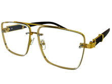 Classic Vintage Retro Style Clear Lens with Slight Tint SUNGLASSES Square Gold & Wood Frame E2156