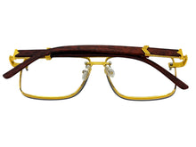 Classic Vintage Retro Style Clear Lens with Slight Tint SUNGLASSES Square Gold & Wood Frame E2156