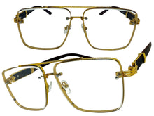 Classic Vintage Retro Style Clear Lens with Slight Tint SUNGLASSES Square Gold & Wood Frame E2156