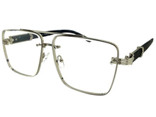 Classic Vintage Retro Style Clear Lens with Slight Tint SUNGLASSES Square Silver & Wood Frame E2156