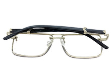 Classic Vintage Retro Style Clear Lens with Slight Tint SUNGLASSES Square Silver & Wood Frame E2156