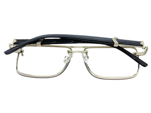 Classic Vintage Retro Style Clear Lens with Slight Tint SUNGLASSES Square Silver & Wood Frame E2156
