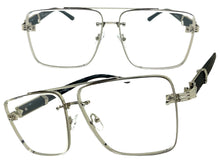 Classic Vintage Retro Style Clear Lens with Slight Tint SUNGLASSES Square Silver & Wood Frame E2156
