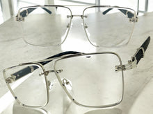 Classic Vintage Retro Style Clear Lens with Slight Tint SUNGLASSES Square Silver & Wood Frame E2156