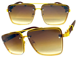 Classic Vintage Retro Hip Hop Style SUNGLASSES Square Gold & Wood Frame E2156