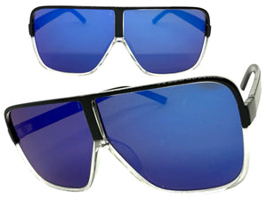 Oversized Exaggerated Modern Retro Shield Style SUNGLASSES Large Black Frame 7322
