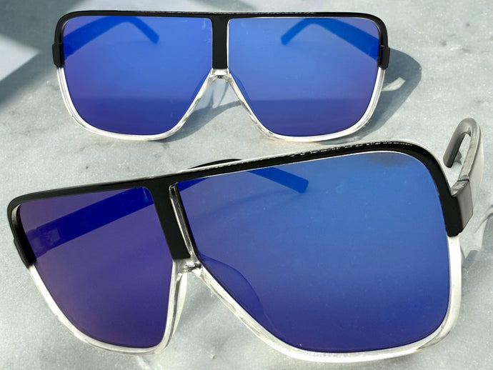 Oversized Exaggerated Modern Retro Shield Style SUNGLASSES Large Black Frame 7322