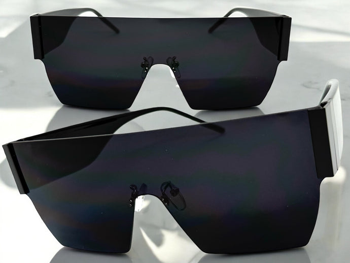 Oversized Exaggerated Modern Retro Shield Style SUNGLASSES Large Rimless Frame 2124