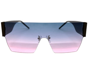 Oversized Exaggerated Modern Retro Shield Style SUNGLASSES Large Rimless Frame 2124